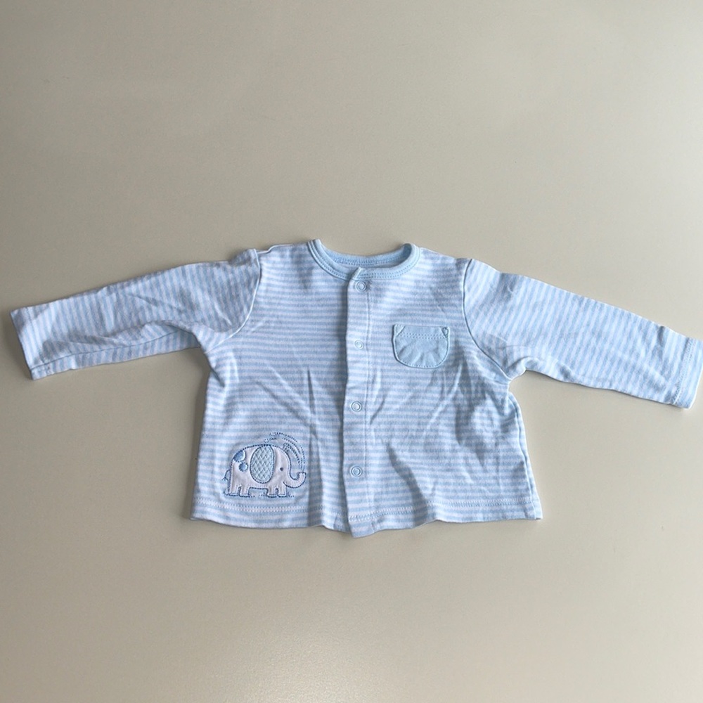 Little Me Blue & White Stripe Elephant Button Up Cardigan